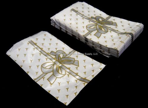 200 Silver Bow Print 4&#034; x 6&#034; Retail Party Wedding Favor Gift Bags