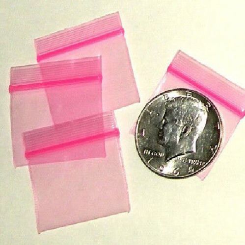 100 mini ziplock bags Pink 1.25 x 1 inch Apple reclosable baggies 12510