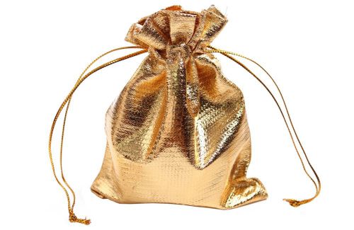 10Pack Golden Metallic Fabric Wedding Favor Gift Bags/Jewelry Pouches