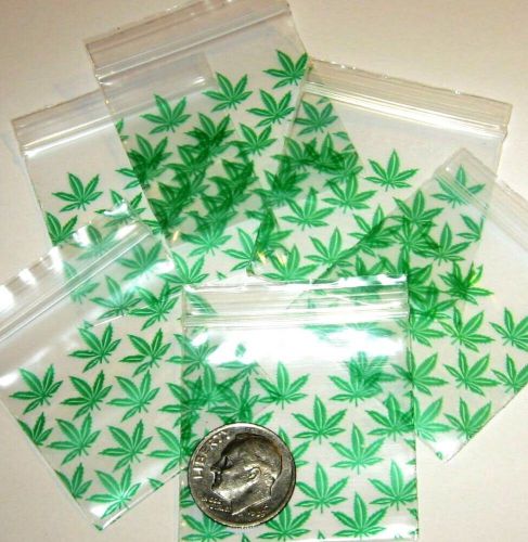 200 mini ziplock bags Pot Leaf 1.5 x 1.5&#034; Apple reclosable baggies 1515 + bonus