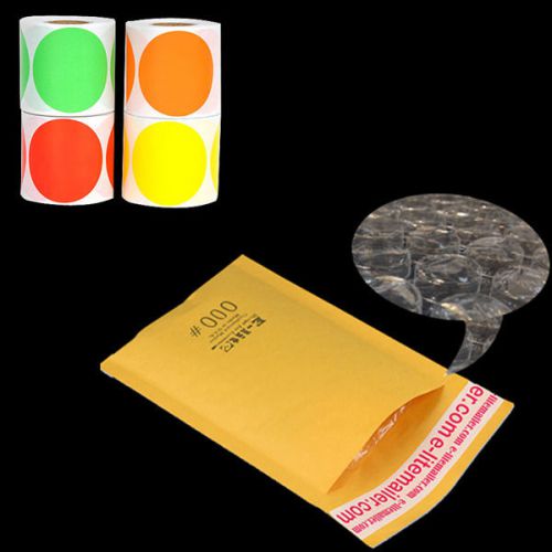 1000^ 500 #000 4x8 kraft bubble mailer+ 500 2&#034; orange round dot label stickers for sale