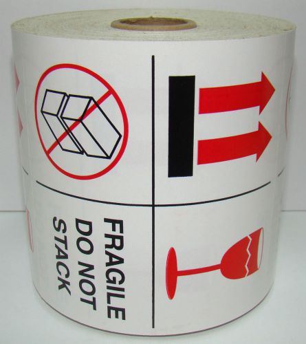 500 4x4 BIG Labels of Red and Black FRAGILE DO NOT STACK Shipping Mailing Rolls