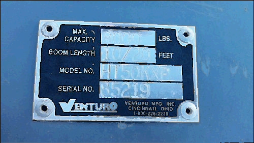 load rating signs for sale, Venturo ht50kxp crane/hoist 8,000lbs
