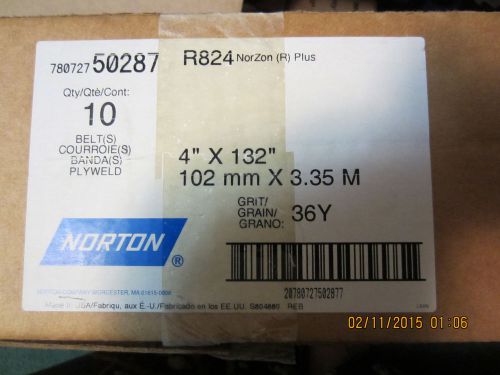 Norton norzon sanding grinding belt 4&#034;x132&#034; 36y grit r824 78072750287 box of 10 for sale