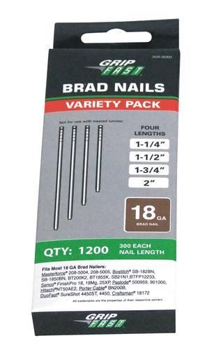 Variety Pack Grip Fast 18 Gauge Brad Nails - 300 Ea: 1  1/4 /1  1/2 /1  3/4 /2&#034; 1200 Total