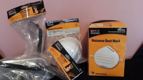 Mcr disposable nuisance dust mask 55 masks &amp; 2 pair safety goggles impact frshp for sale