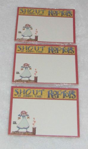 New! (3) vintage 1995 mary engelbreit post-it notes pads shout from the rooftops for sale