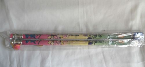 2 LARGE JUMBO LEAD PENCILS WITH ERASERS 1 SHARPENER FISHES FLORAL BEES PINK etc