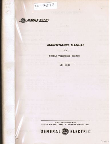 GE Manual #LBI- 8830 Mobile Telephone System