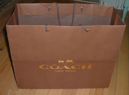 COACH New York Paper Shopping Bag Brown GOLD LETTERS 16x13x6.5 Great For Display