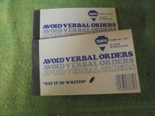 (2) Tops 3373 Avoid Verbal Orders Forms 50 Duplicate sets &#034;Say It In Writing&#034;