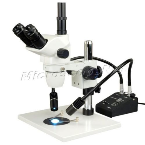 Stereo zoom trinocular 6.7x-45x microscope+6w dual head led light+table stand for sale