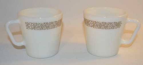 2 Pyrex Corning Corelle Milk Glass Woodland Brown Coffee Tea Cup #1410