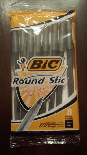 Bic Round Stic Pens 8 Pack Medium 1.0 mm Black Ink NEW