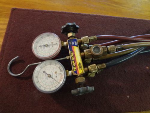 Yellow jacket testing &amp; charging manifold gauges / r12 / r22 / r502 w/hoses for sale