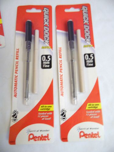 2 @ $6.75 Pentel Quick Dock Refill 0.5mm Fine Lead and Eraser 23417 New In Packa