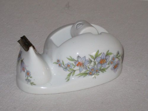 Vintage Ceramic Desktop Tape Dispenser White With Floral Design