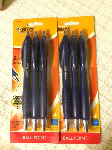 (2) 3-Pack BIC Pro+ Retractable Ball Point Pen  Medium Point, Blue Ink