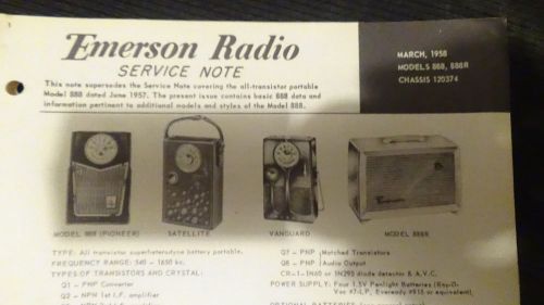 EMERSON RADIO SERVICE NOTE MODELS 888,888R CHASSIS 120374 MARCH 1958