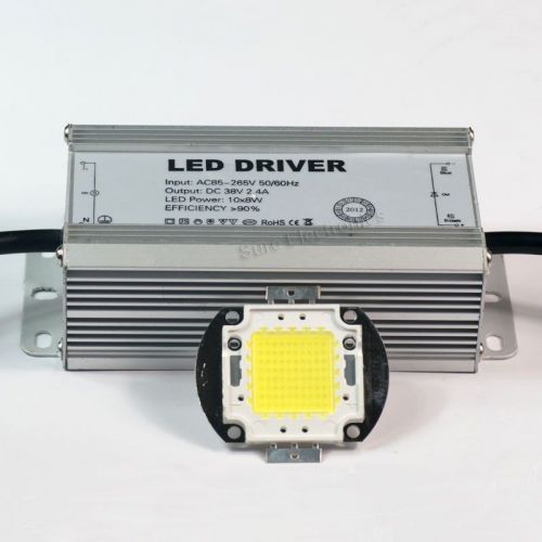 80W White High Power LED Light Lamp Panel w 80W High Power LED Driver AC85-265V