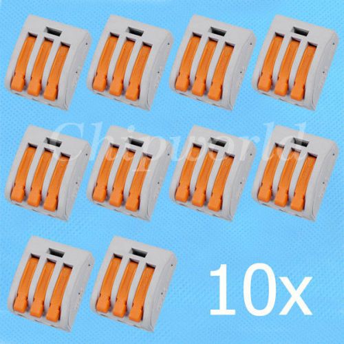 10pcs wago spring lever push fit reuseable cable 3 wire connector new for sale