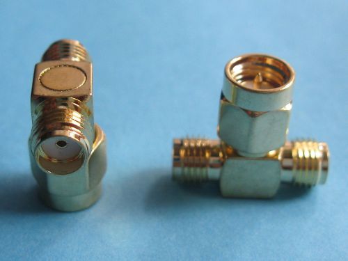 100 pcs Gold Plated SMA T Type 1 Male to Dual Female RF Coaxial Connector