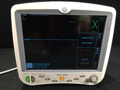 GE DASH 5000 PATIENT MONITOR SYSTEM NELLCOR SPO2 TEMP CO2 BP ECG VITAL SIGNS