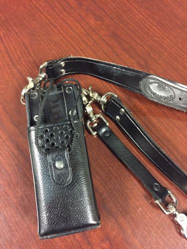 Radio holder, holster leather shoulder &amp; anti-sway strap heavy duty motorola for sale