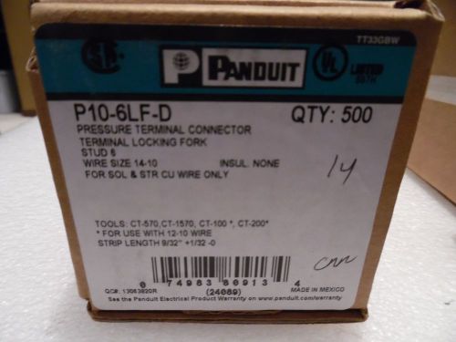 Panduit p10-6lf-d locking fork terminal connector 14 –10 awg #6 stud  nib 500 for sale