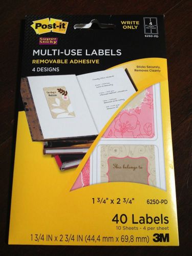 *NEW* post it multi-use Book Belongings 40 labels removable adhesive 6250-pd