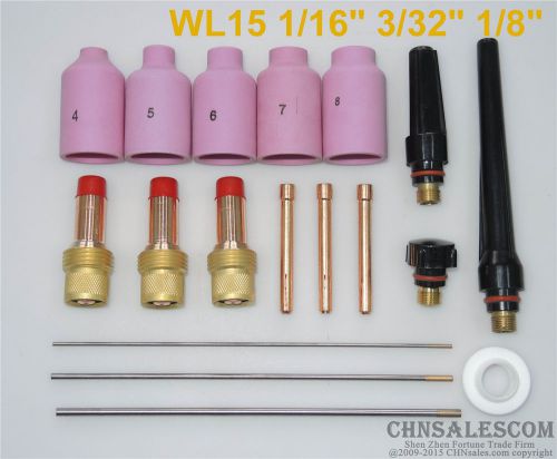 18 pcs tig welding torch gas lens kit wp-17 wp-18 wp-26 wl15 1/16&#034; 3/32&#034; 1/8&#034; for sale