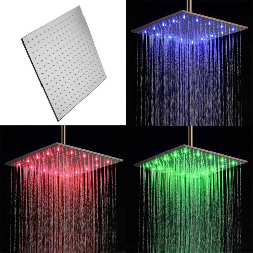 16&#034; Stainless Steel Brushed Rainfall Bathroom Shower Head 3 Color Changing 2015