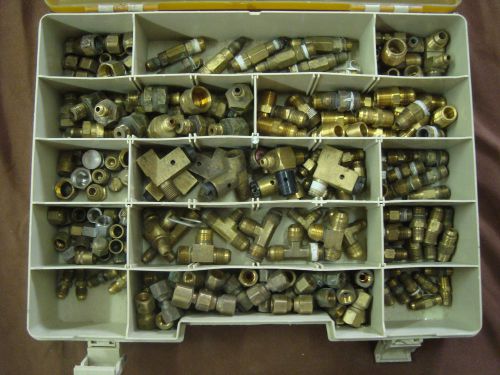 ASSORTED BRASS FITTINGS IN CASE-=-18LBS OF FITTINGS-=-SODA/BEER