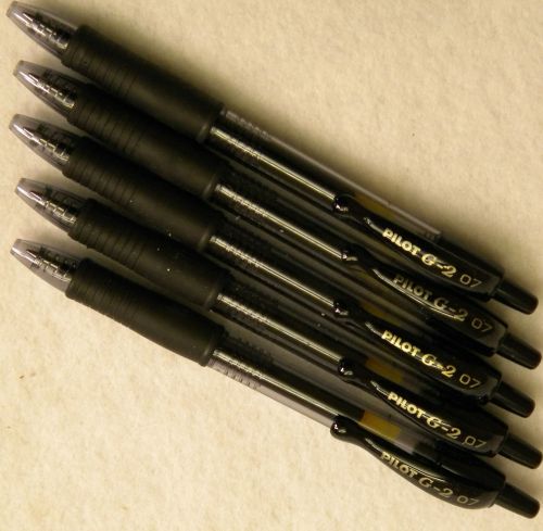 5pk PILOT G2 GEL INK BLACK  Fine .7mm ROLLERBALL PEN FREE SHIPPING on Added Pens
