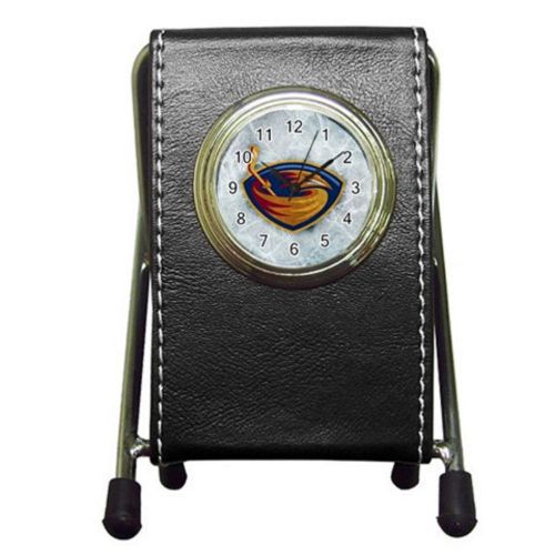 Custom Atlanta Thrashers Ice Leather Pen Holder Desk Clock (2 in 1)