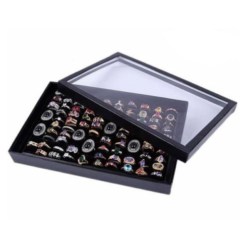 New Black Jewelry Ring Display Tray Velvet Pad Box 100 Slot Insert Holder Case