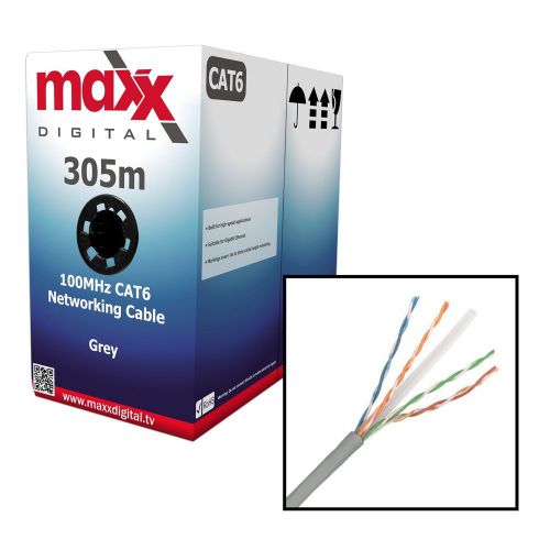 Maxx digital cat6 indoor grey 305m box cable utp ethernet data network cca for sale