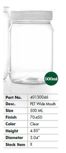 PET Wide Mouth Plastic Jars 500ml - Lot of 1,470 ct.
