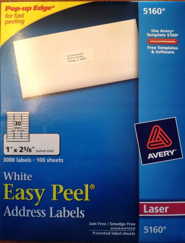 GENUINE AVERY 5160 Laser White Easy Peel Address Labels**1&#034;x2-5/8&#034;**3000 Labels*