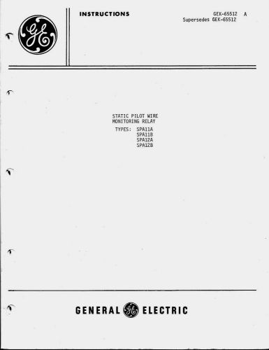 Vtg ge instruction manual, gek-65512a, type spa11a  relay - switchgear for sale
