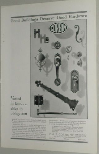 1929 p. &amp; f. corbin co. advertisement, door hardware for sale