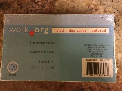 Work Org Index Cards, 3 x 5 Inch Size, Ruled, Assorted Colors, 100 per