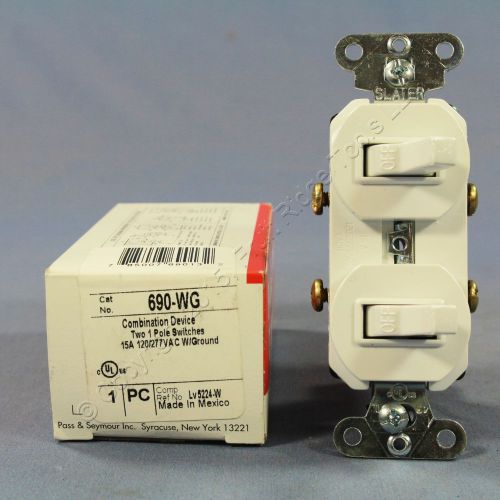 Pass &amp; seymour white double toggle wall light switch 15a 120/277vac 690-wg boxed for sale