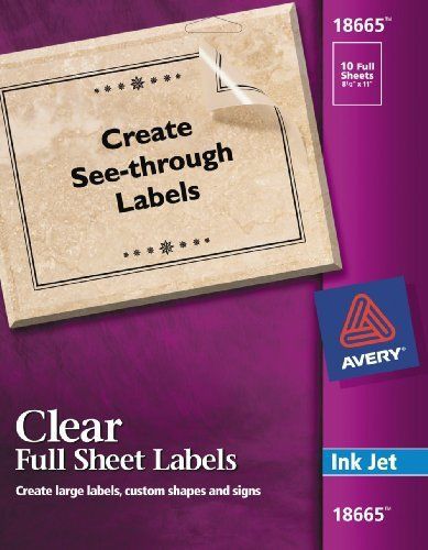 Avery Clear Full-Sheet Labels for Inkjet Printers, 8.5 x 11-Inches, Pack of 10