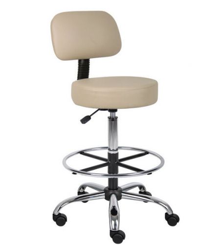 Caressoft Medical/Drafting Stool with Back Cushion Office Chair Beige New