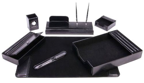 Leather Desk Desktop Office Organizer Workstation Desk Pads Table Mat Set 7 Pc