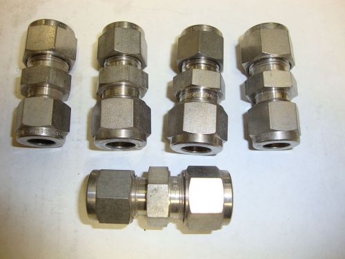 (5) NEW SWAGELOK SS-10M0-6 316SS 10mm TUBE UNION FITTINGS