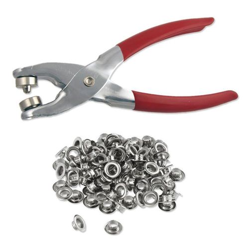 1/4&#034; grommet eyelet setting pliers with 100 silver grommets new for sale