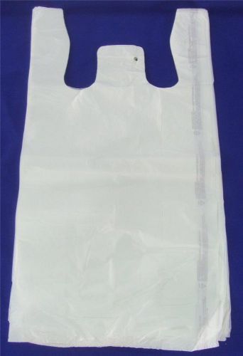 200 Qty. White Plastic T-Shirt Retail Shopping Bags w/ Handles 8&#034; x 5&#034; x 16&#034; Sm