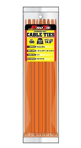 Pro Tie OR14SD100 14.6-Inch Orange Standard Duty Color Cable Tie, Orange  Nylon,